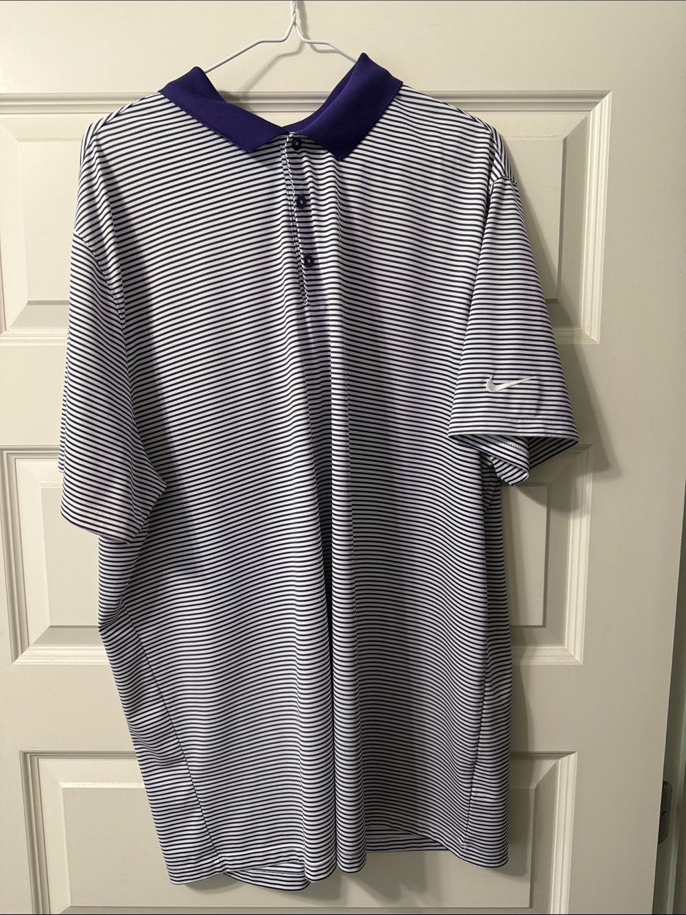 Nike White and Purple Striped Golf Polo